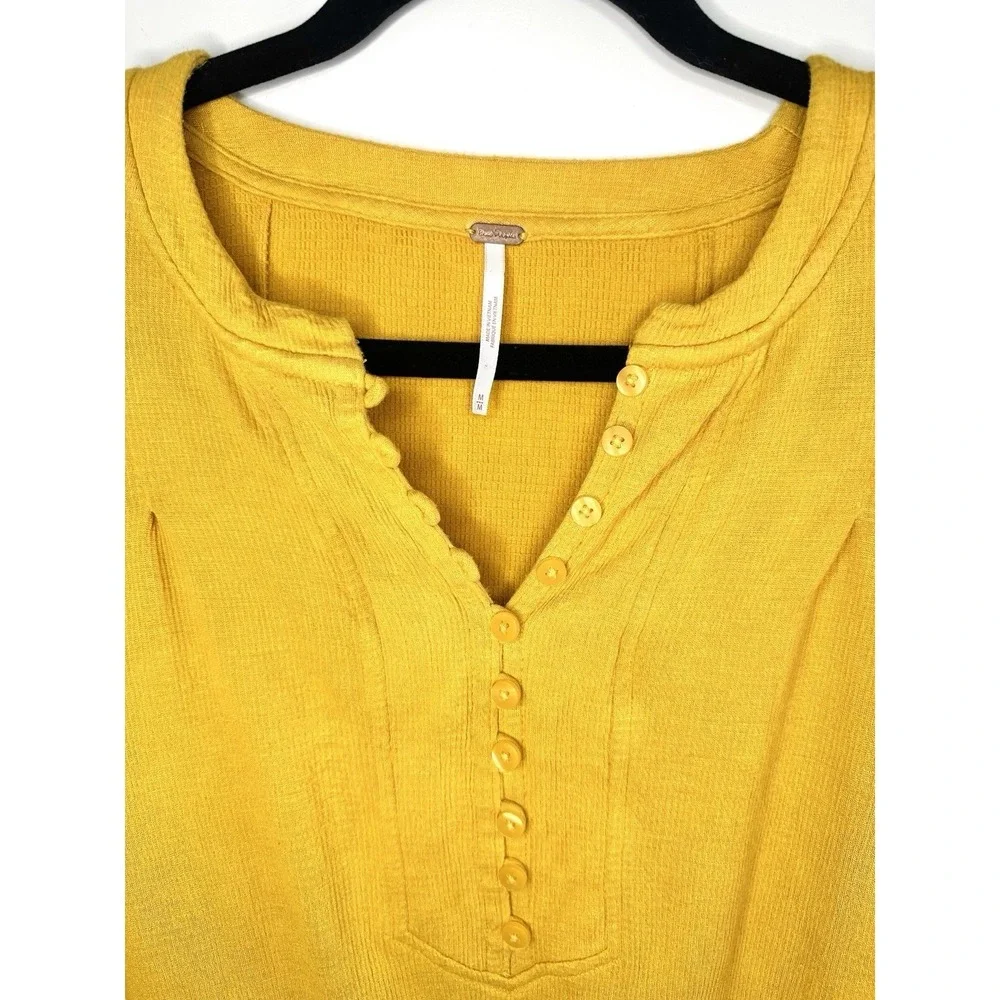 Free People Summer Struttin Mini Dress Golden Yellow Henley Waffle Ruffle Medium